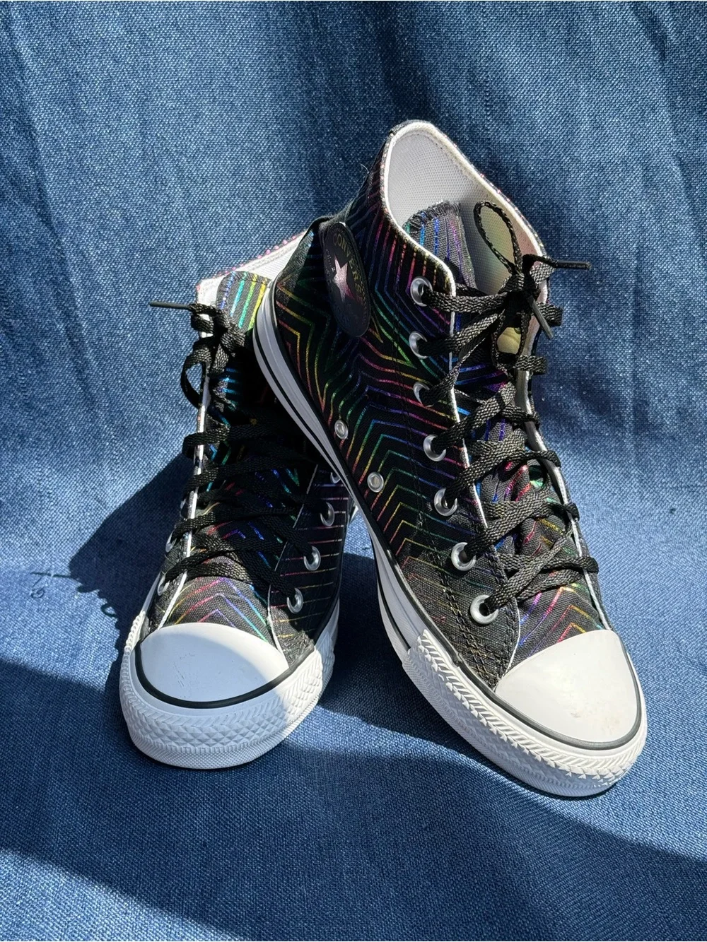 Converse Chuck Taylor All Star Rainbow Foil Chevron High Tops Women's Size 8 NWO